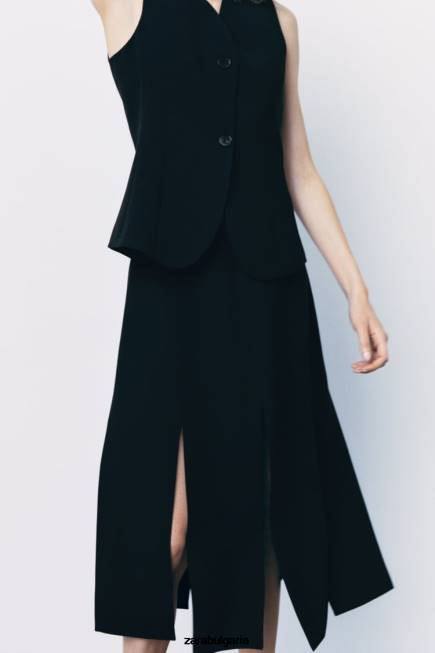 Zara облекло 66FT201 Жени вталена жилетка с копчета черен