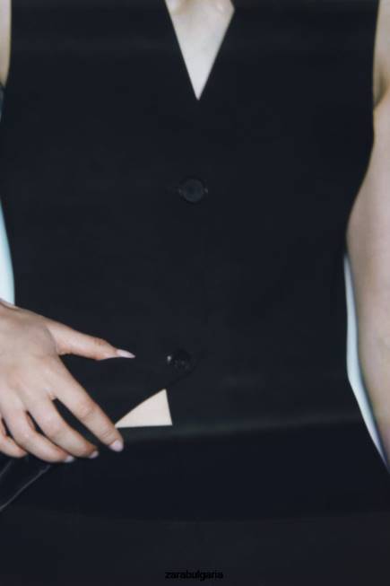 Zara облекло 66FT201 Жени вталена жилетка с копчета черен