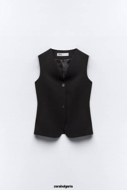 Zara облекло 66FT201 Жени вталена жилетка с копчета черен