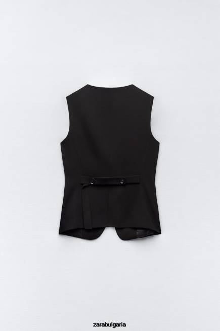 Zara облекло 66FT201 Жени вталена жилетка с копчета черен