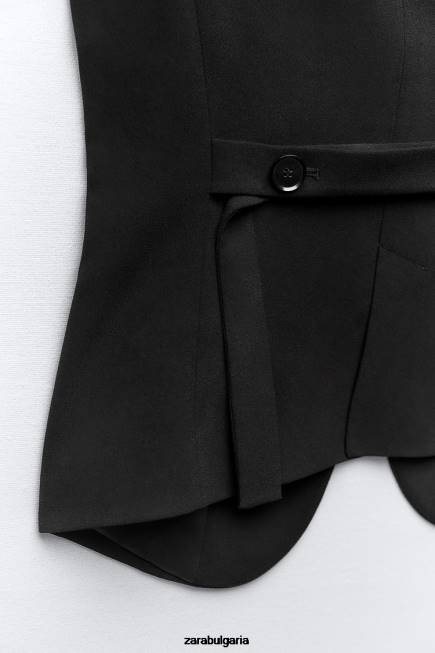 Zara облекло 66FT201 Жени вталена жилетка с копчета черен