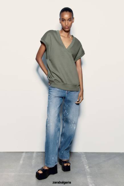 Zara облекло 66FT202 Жени плюшена жилетка каки