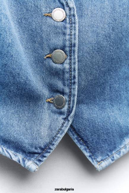 Zara облекло 66FT204 Жени z1975 съкратена дънкова жилетка средно синьо