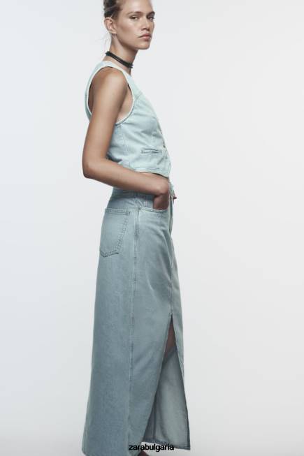 Zara облекло 66FT205 Жени z1975 съкратена дънкова жилетка сиво