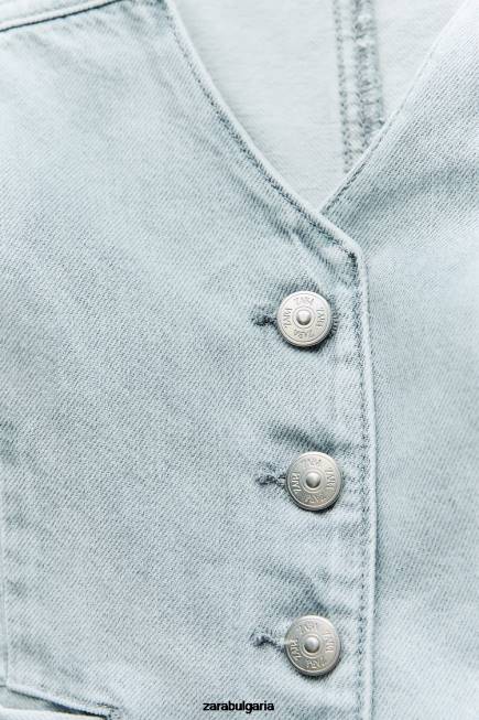 Zara облекло 66FT205 Жени z1975 съкратена дънкова жилетка сиво