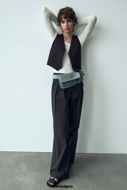 Zara облекло 66FT207 Жени разкроена вталена жилетка черен