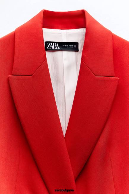 Zara облекло 66FT209 Жени дълга двуредна жилетка с колан червен