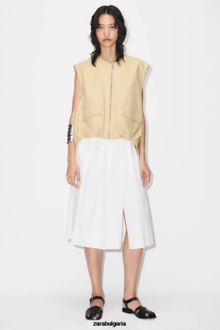 Zara облекло 66FT216 Жени памучна жилетка с набран подгъв тъмнокафяво