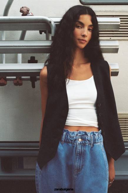 Zara облекло 66FT219 Жени ушита жилетка от смесен лен черен