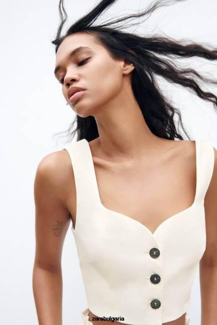 Zara облекло 66FT220 Жени изрязана жилетка с деколте със сърце бяло