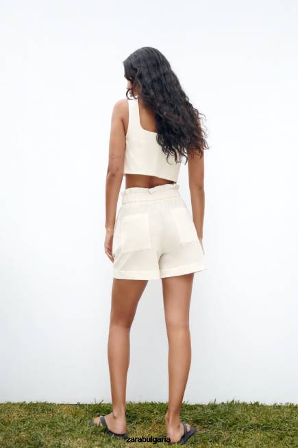 Zara облекло 66FT220 Жени изрязана жилетка с деколте със сърце бяло