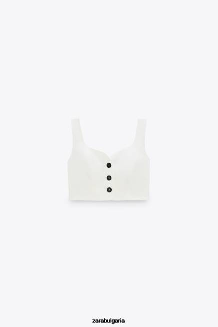 Zara облекло 66FT220 Жени изрязана жилетка с деколте със сърце бяло