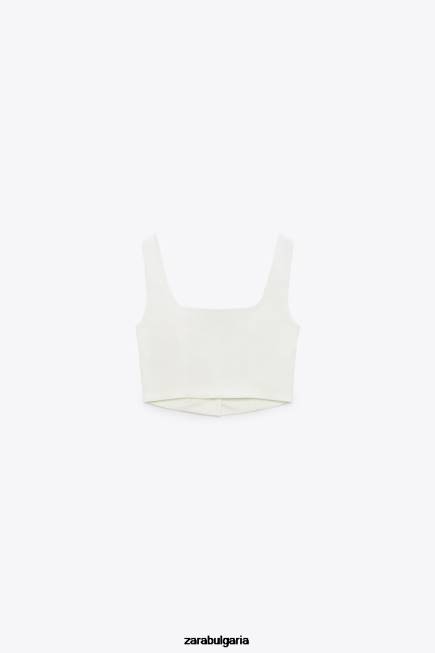 Zara облекло 66FT220 Жени изрязана жилетка с деколте със сърце бяло