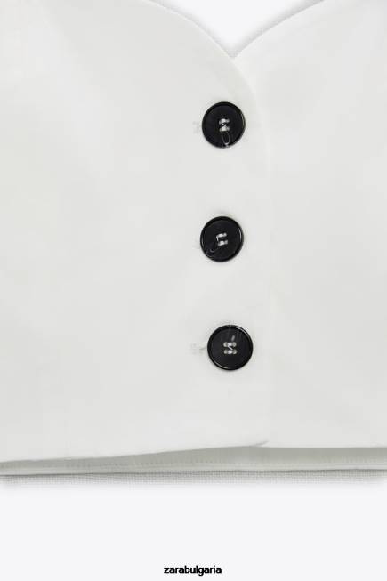 Zara облекло 66FT220 Жени изрязана жилетка с деколте със сърце бяло
