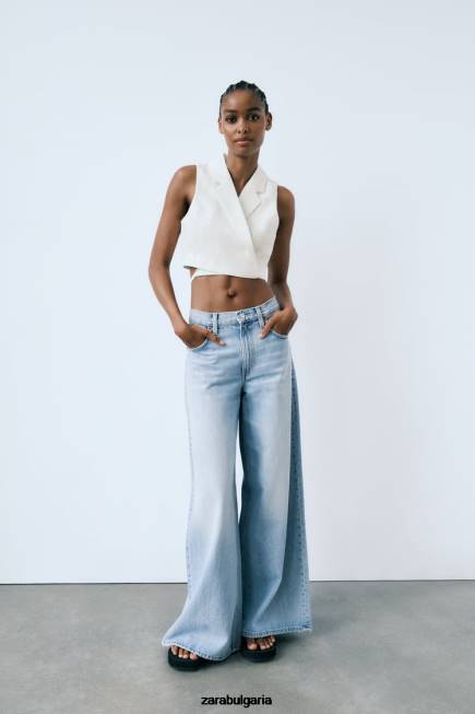 Zara облекло 66FT221 Жени жилетка от ленена смес бяла стрида