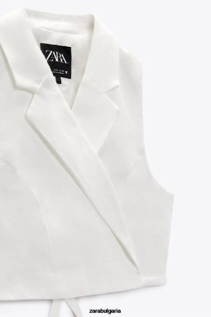 Zara облекло 66FT221 Жени жилетка от ленена смес бяла стрида