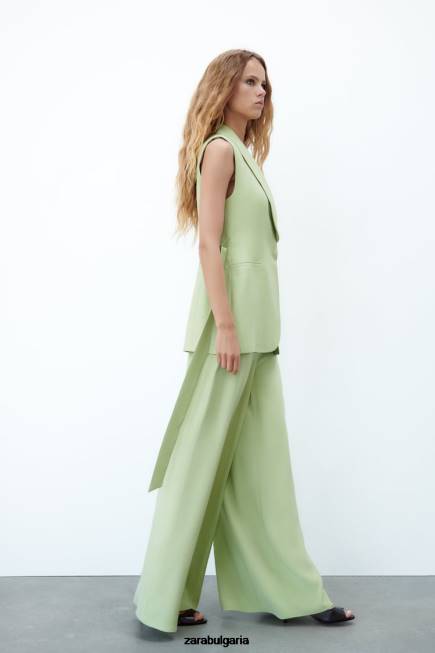 Zara облекло 66FT223 Жени жилетка с яка от смокинг пастелно зелено