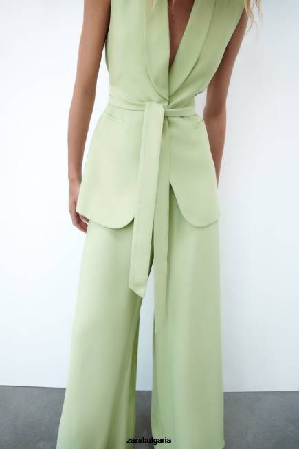 Zara облекло 66FT223 Жени жилетка с яка от смокинг пастелно зелено