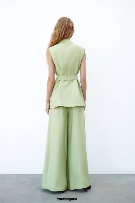 Zara облекло 66FT223 Жени жилетка с яка от смокинг пастелно зелено