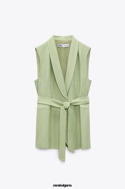 Zara облекло 66FT223 Жени жилетка с яка от смокинг пастелно зелено