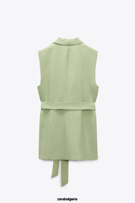 Zara облекло 66FT223 Жени жилетка с яка от смокинг пастелно зелено