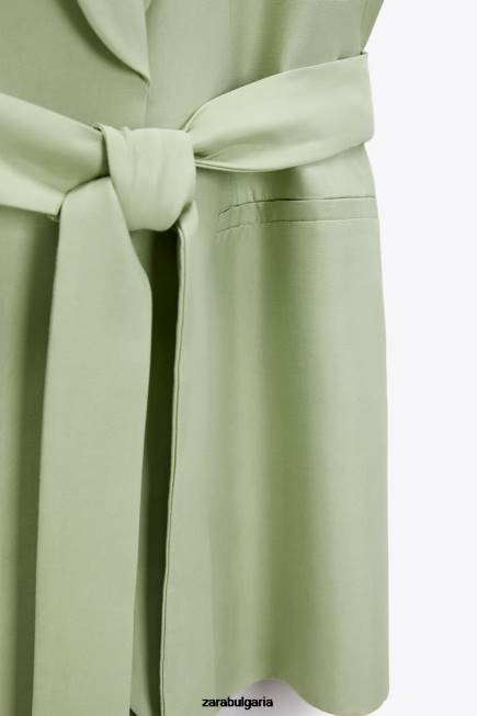 Zara облекло 66FT223 Жени жилетка с яка от смокинг пастелно зелено