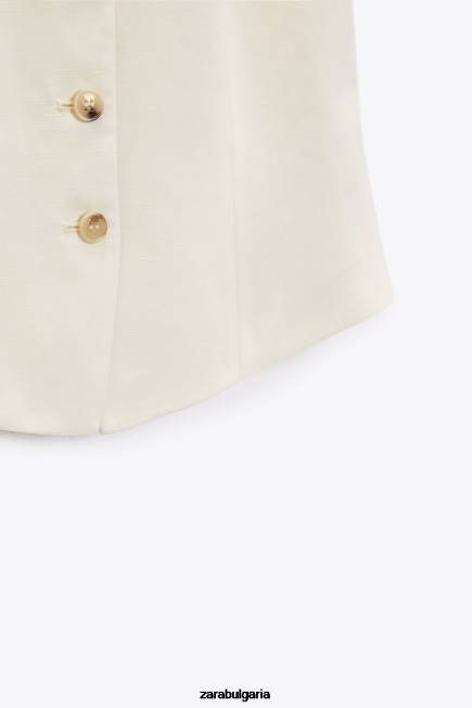 Zara облекло 66FT224 Жени жилетка от ленена смес ванилия