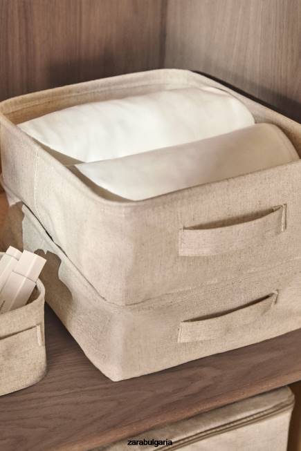 Zara аксесоари 66FT1712 унисекс кутия органайзер от памук и лен светло бежово