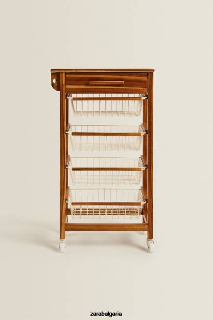 Zara аксесоари 66FT1680 унисекс дървени и метални мебели за съхранение с колела светло бежово