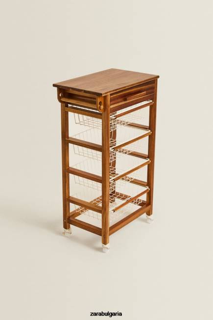 Zara аксесоари 66FT1680 унисекс дървени и метални мебели за съхранение с колела светло бежово