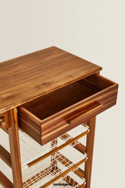 Zara аксесоари 66FT1680 унисекс дървени и метални мебели за съхранение с колела светло бежово