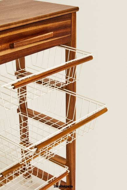 Zara аксесоари 66FT1680 унисекс дървени и метални мебели за съхранение с колела светло бежово