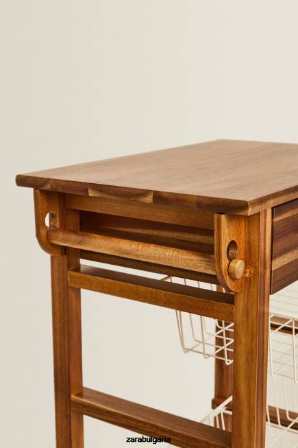 Zara аксесоари 66FT1680 унисекс дървени и метални мебели за съхранение с колела светло бежово