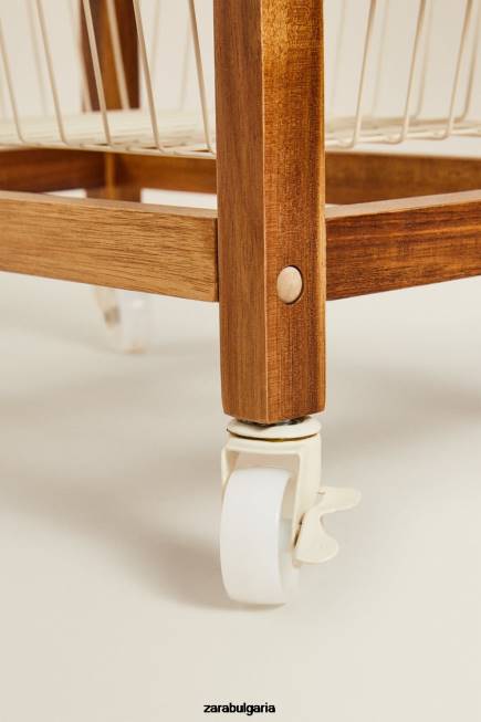 Zara аксесоари 66FT1680 унисекс дървени и метални мебели за съхранение с колела светло бежово