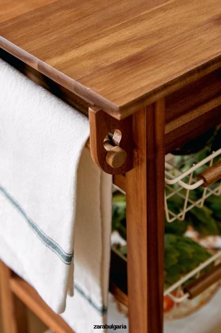 Zara аксесоари 66FT1680 унисекс дървени и метални мебели за съхранение с колела светло бежово