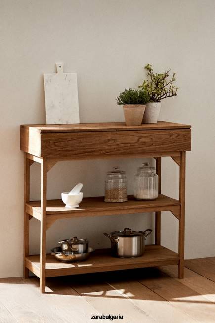 Zara аксесоари 66FT1682 унисекс дървена единица за съхранение светло бежово