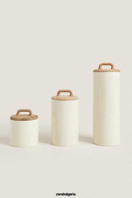 Zara аксесоари 66FT1689 унисекс буркан от керамика и дърво сметана