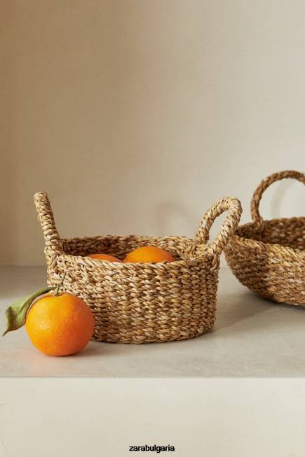 Zara аксесоари 66FT1698 унисекс плетена кошница с дръжки светло бежово