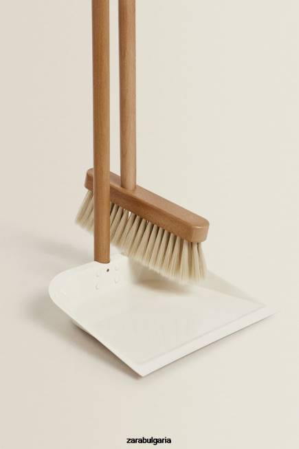 Zara аксесоари 66FT1778 унисекс дървен комплект четка и кофичка за прах бяло