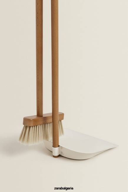 Zara аксесоари 66FT1778 унисекс дървен комплект четка и кофичка за прах бяло