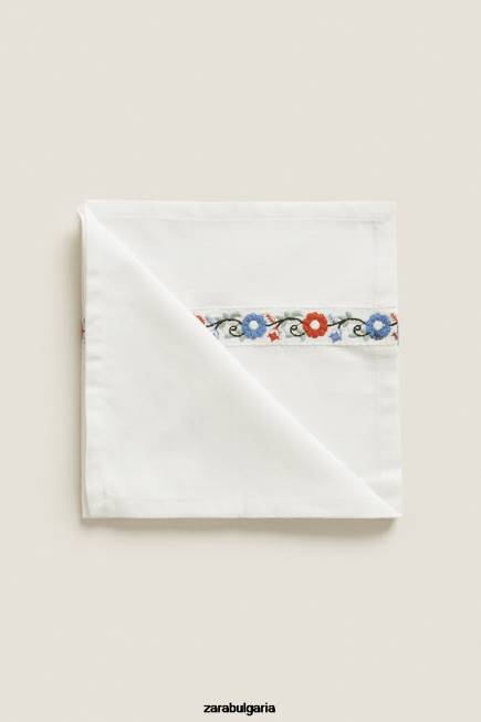 Zara аксесоари 66FT1663 унисекс бродирани памучни салфетки (пакет от 2) бяло