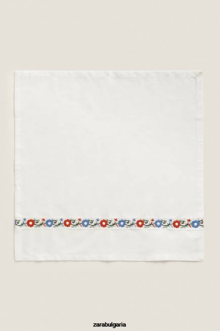 Zara аксесоари 66FT1663 унисекс бродирани памучни салфетки (пакет от 2) бяло