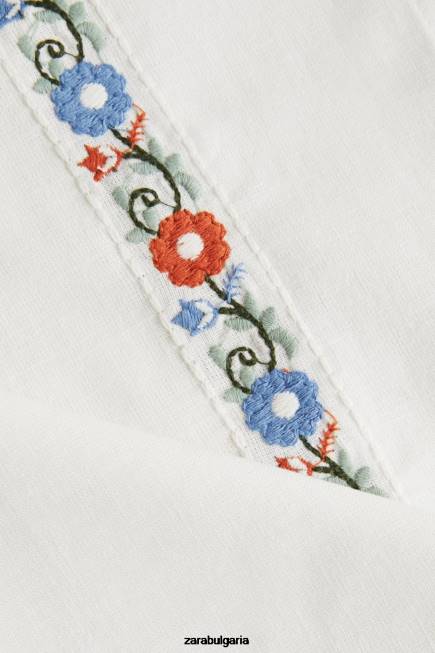 Zara аксесоари 66FT1663 унисекс бродирани памучни салфетки (пакет от 2) бяло