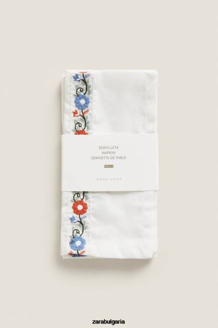 Zara аксесоари 66FT1663 унисекс бродирани памучни салфетки (пакет от 2) бяло