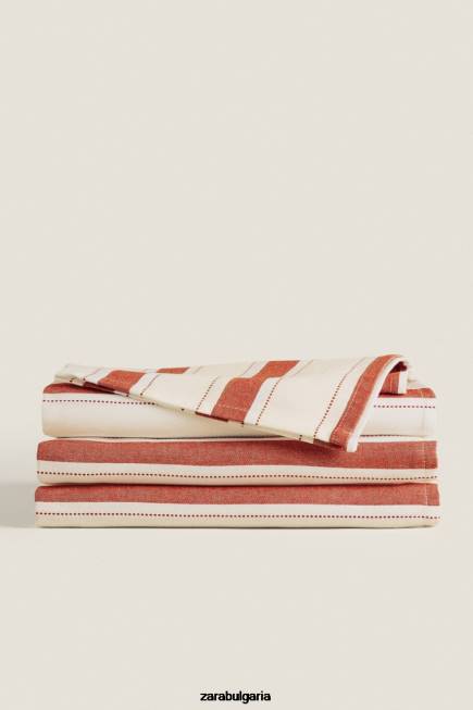 Zara аксесоари 66FT1664 унисекс раирана покривка с боядисана нишка тухла