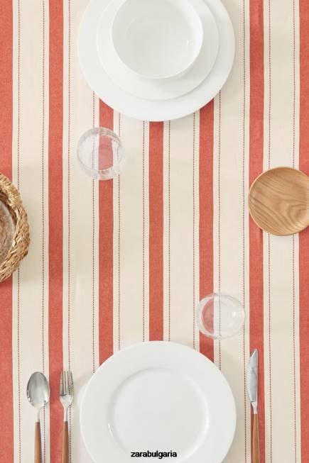 Zara аксесоари 66FT1664 унисекс раирана покривка с боядисана нишка тухла