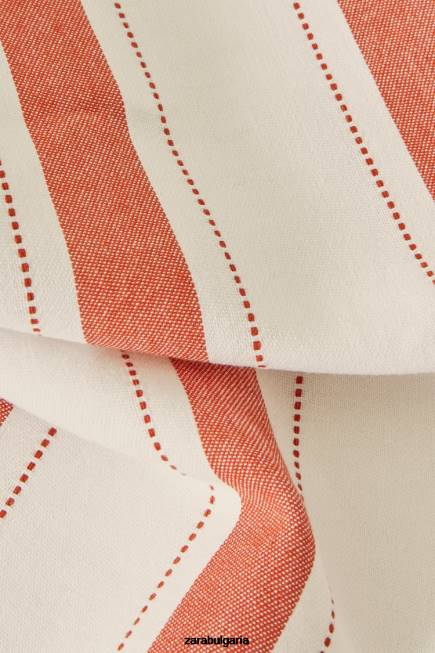 Zara аксесоари 66FT1664 унисекс раирана покривка с боядисана нишка тухла