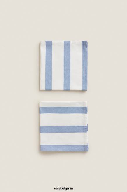 Zara аксесоари 66FT1667 унисекс раирани памучни салфетки (комплект от 2) син