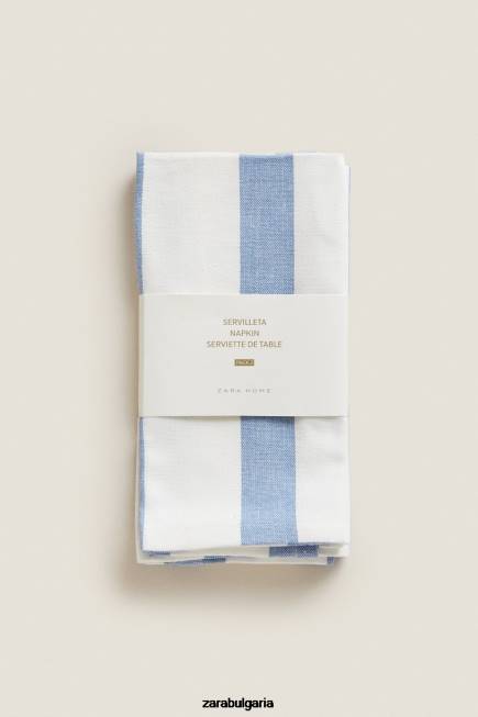 Zara аксесоари 66FT1667 унисекс раирани памучни салфетки (комплект от 2) син
