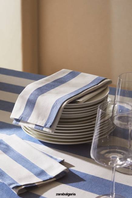 Zara аксесоари 66FT1667 унисекс раирани памучни салфетки (комплект от 2) син
